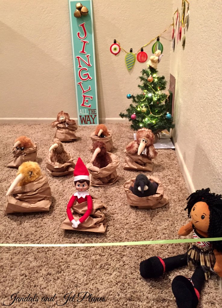 Elf on the Shelf, sack race, Jandals and Jet Planes